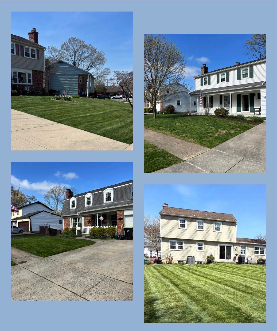 A freshly mowed Maryland lawn with crisp diagonal stripes